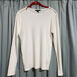 Lauren Ralph Lauren cream long sleeve rib top